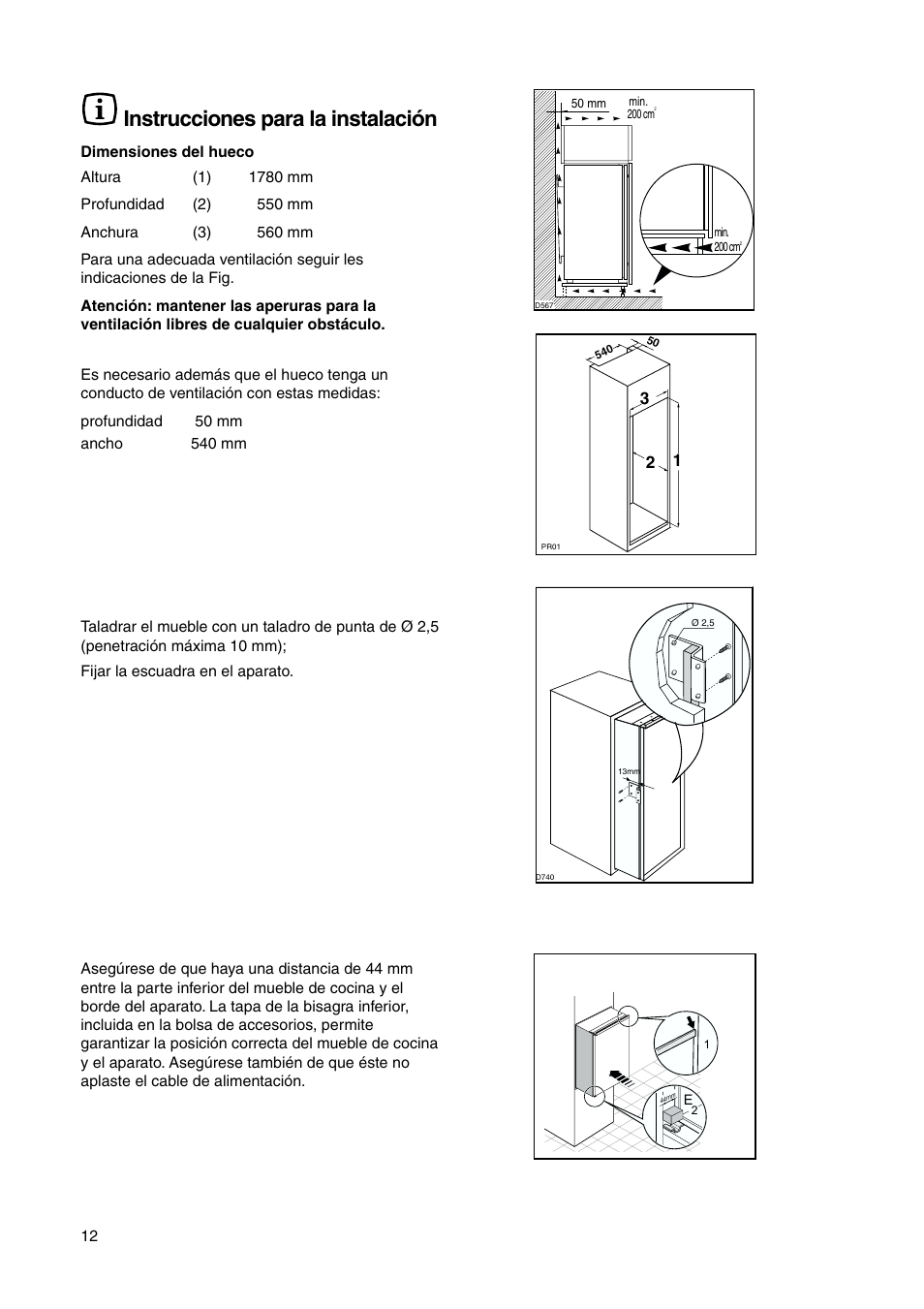 Instrucciones para la instalación | DE DIETRICH DRS635JE User Manual | Page 12 / 52