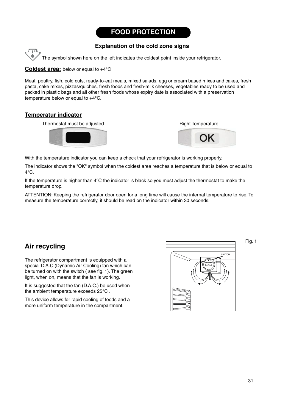 Food protection air recycling | DE DIETRICH DRS635JE User Manual | Page 31 / 52