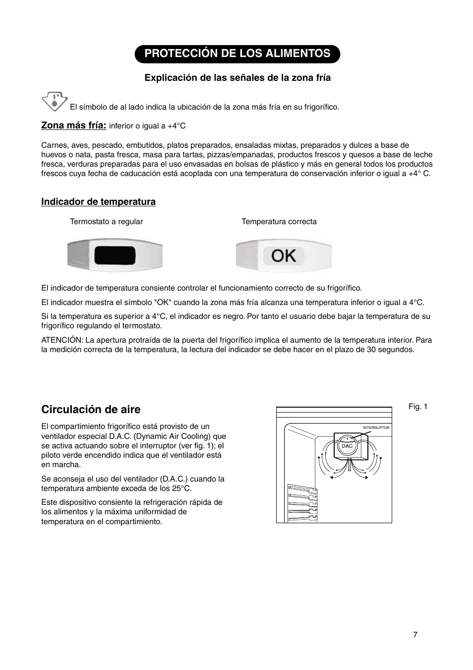 Protección de los alimentos, Circulación de aire | DE DIETRICH DRS635JE User Manual | Page 7 / 52