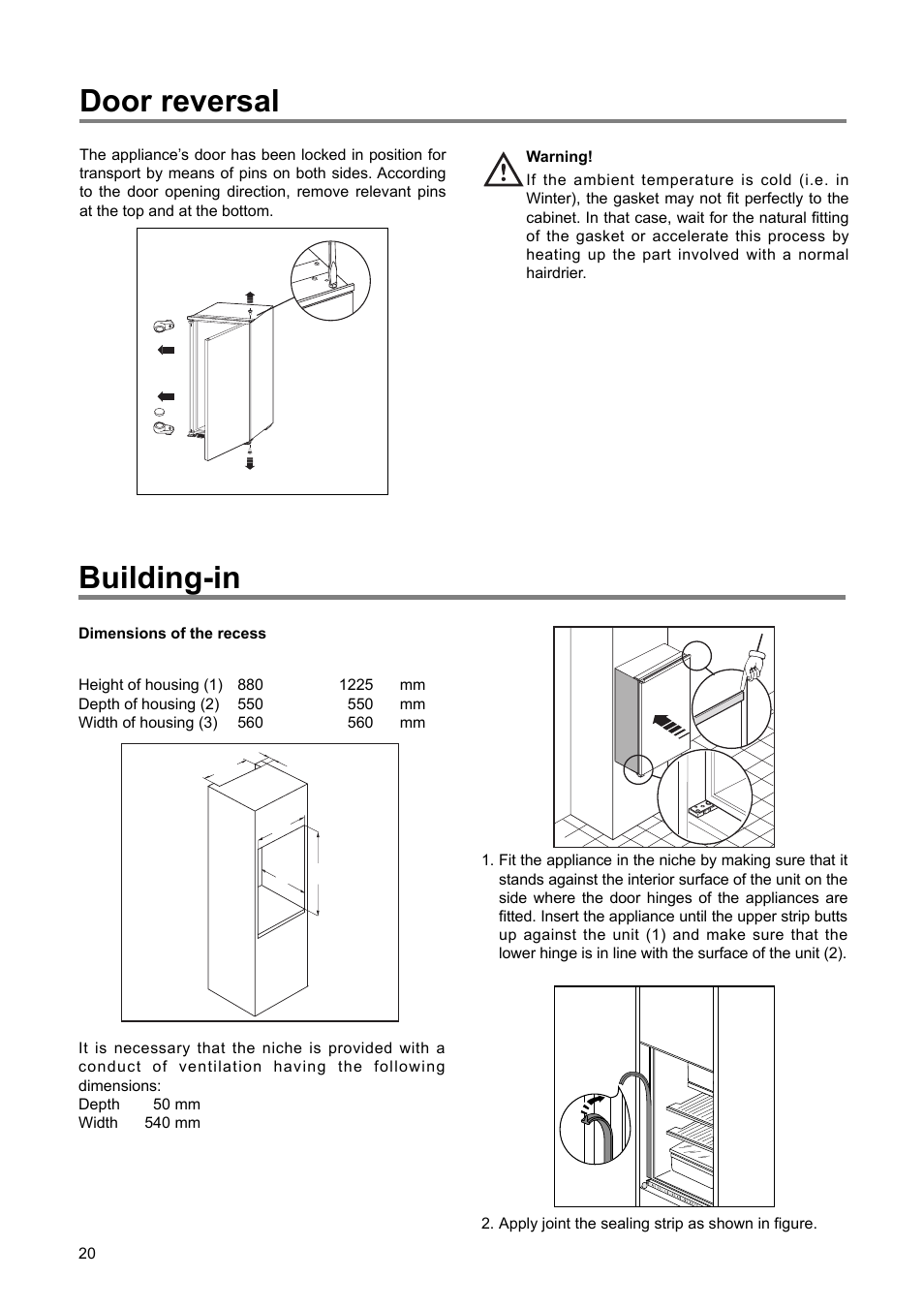 Building-in, Door reversal | DE DIETRICH DRS723JE User Manual | Page 9 / 16