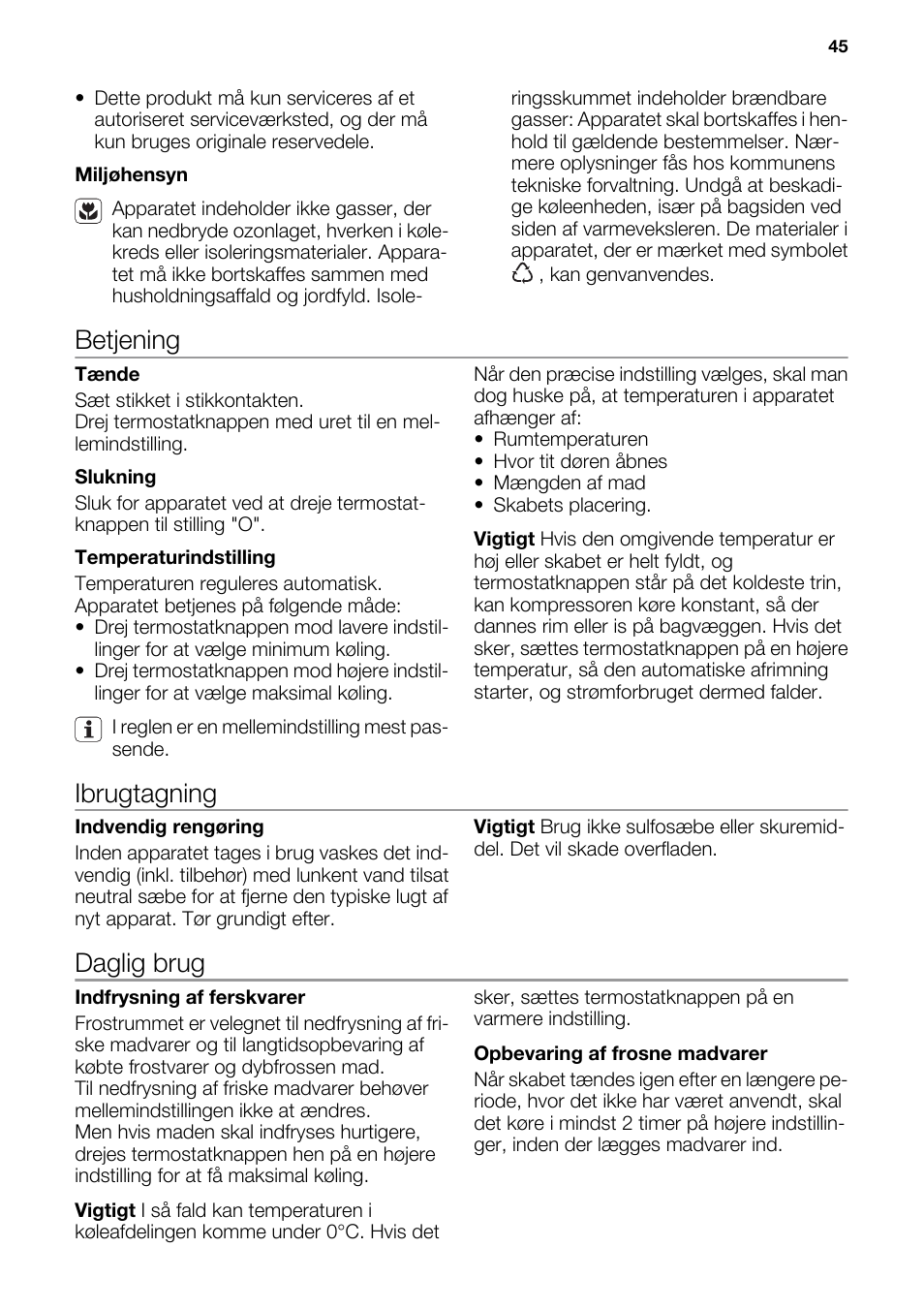 Betjening, Ibrugtagning, Daglig brug | DE DIETRICH DRS917JE User Manual | Page 45 / 60