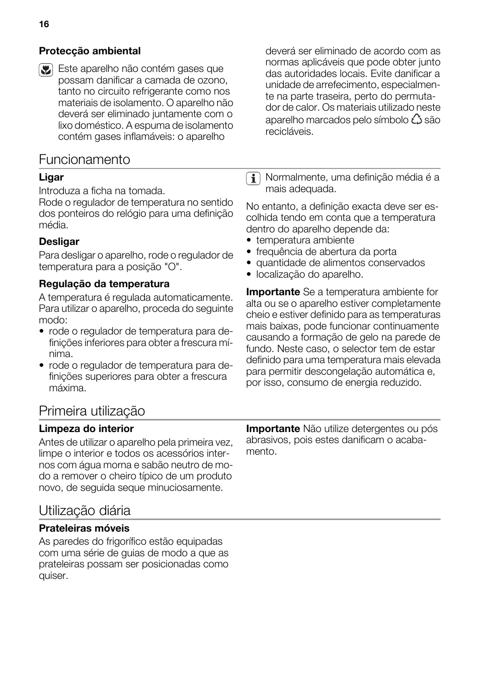 Funcionamento, Primeira utilização, Utilização diária | DE DIETRICH DRS918JE User Manual | Page 16 / 52