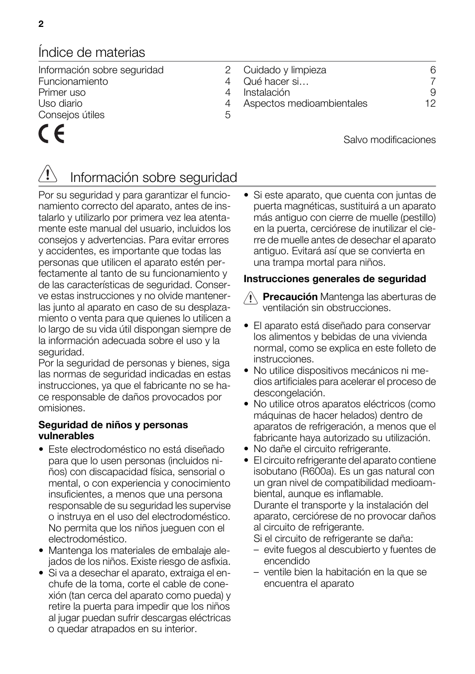 Índice de materias, Información sobre seguridad | DE DIETRICH DRS918JE User Manual | Page 2 / 52