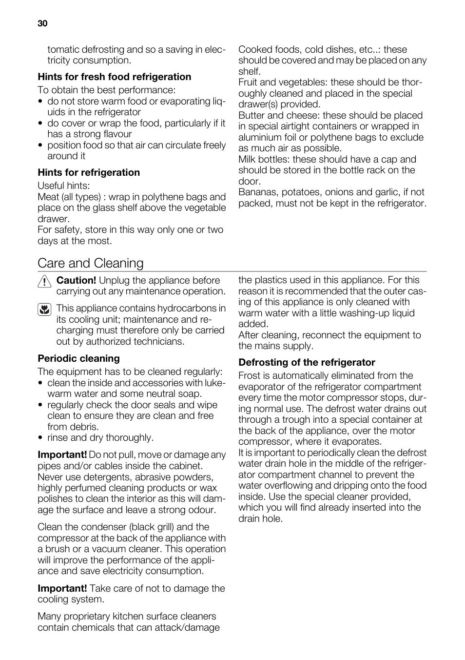 Care and cleaning | DE DIETRICH DRS918JE User Manual | Page 30 / 52