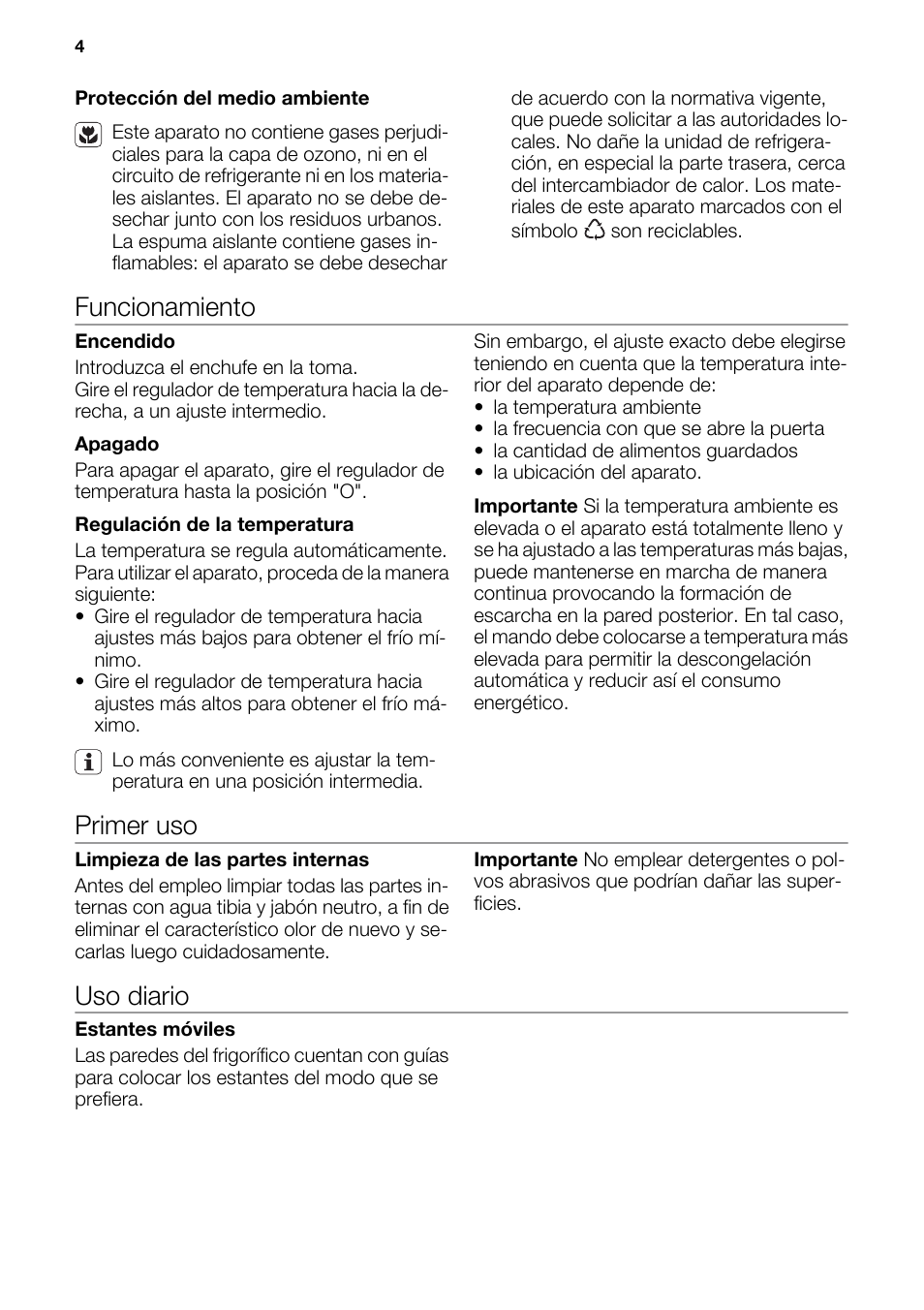 Funcionamiento, Primer uso, Uso diario | DE DIETRICH DRS918JE User Manual | Page 4 / 52