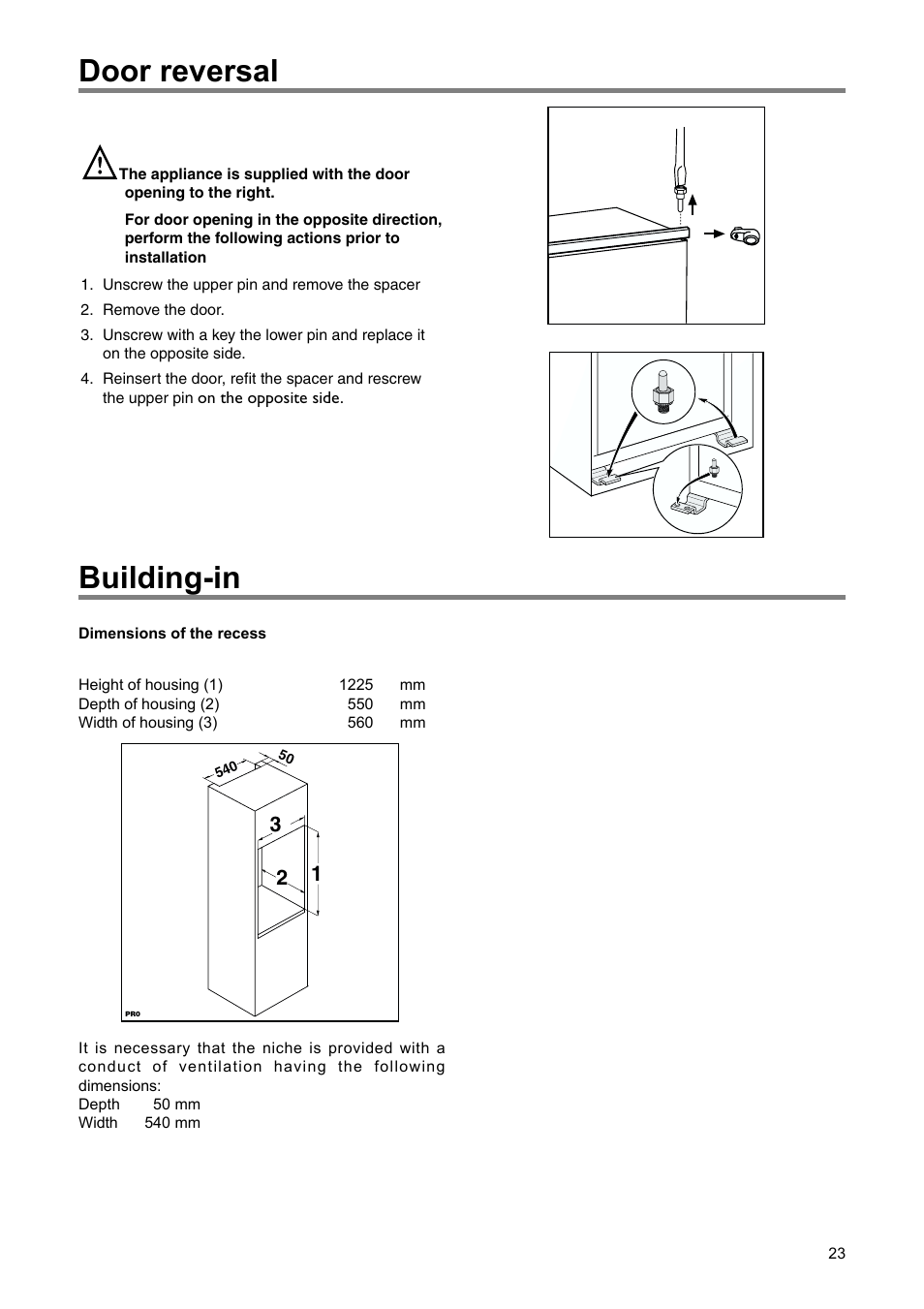 Building-in, Door reversal | DE DIETRICH DRS920JE User Manual | Page 23 / 52