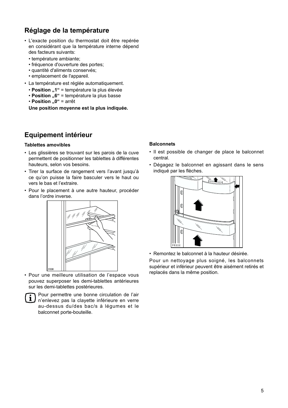 Equipement intérieur, Réglage de la température | DE DIETRICH DRS920JE User Manual | Page 5 / 52