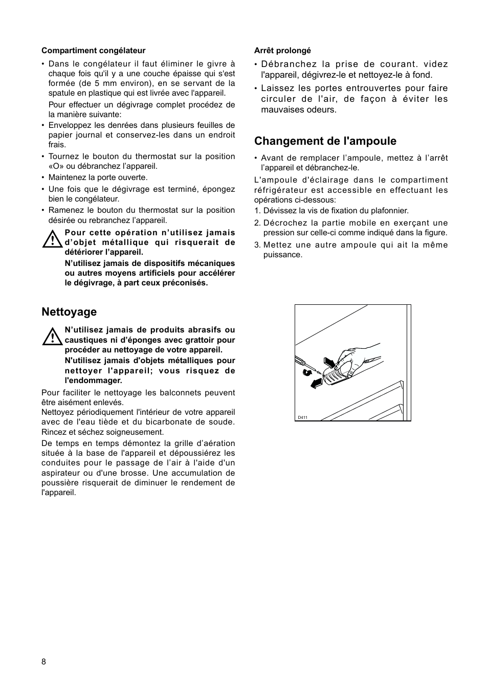 Nettoyage, Changement de l'ampoule | DE DIETRICH DRS920JE User Manual | Page 8 / 52