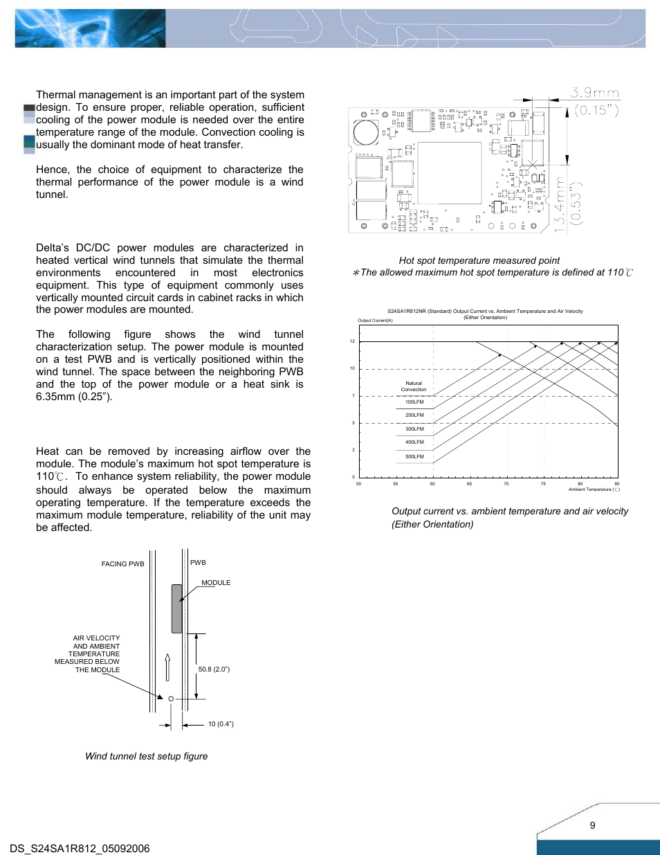 Thermal considerations, Thermal curves, Thermal testing setup | Thermal derating | Delta Electronics S24SA User Manual | Page 9 / 13