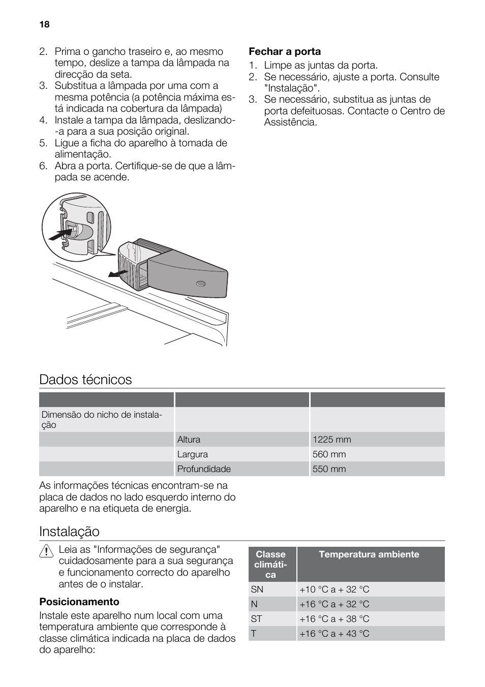 Dados técnicos, Instalação | DE DIETRICH DRS926JE User Manual | Page 18 / 40