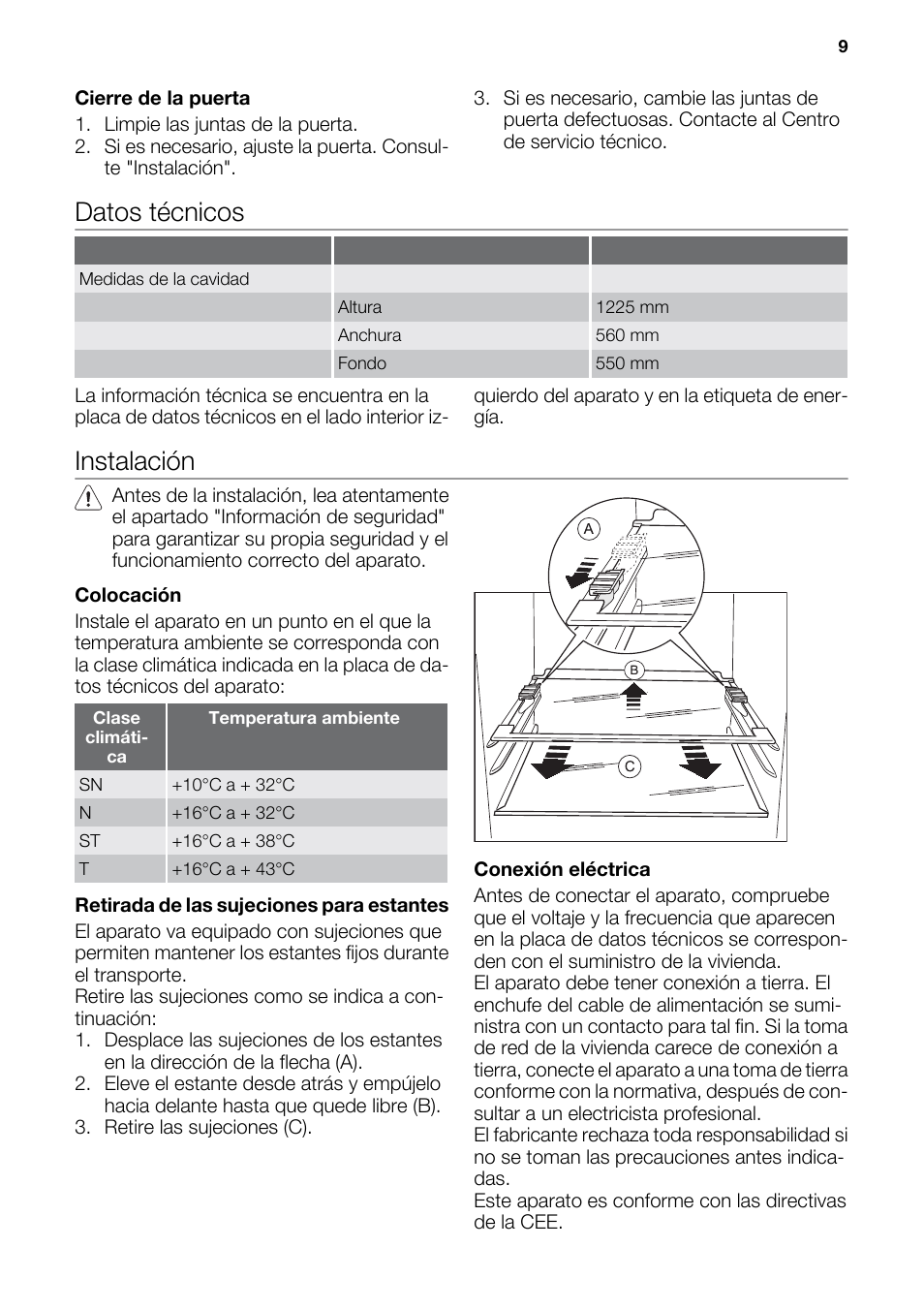 Datos técnicos, Instalación | DE DIETRICH DRS926JE User Manual | Page 9 / 40