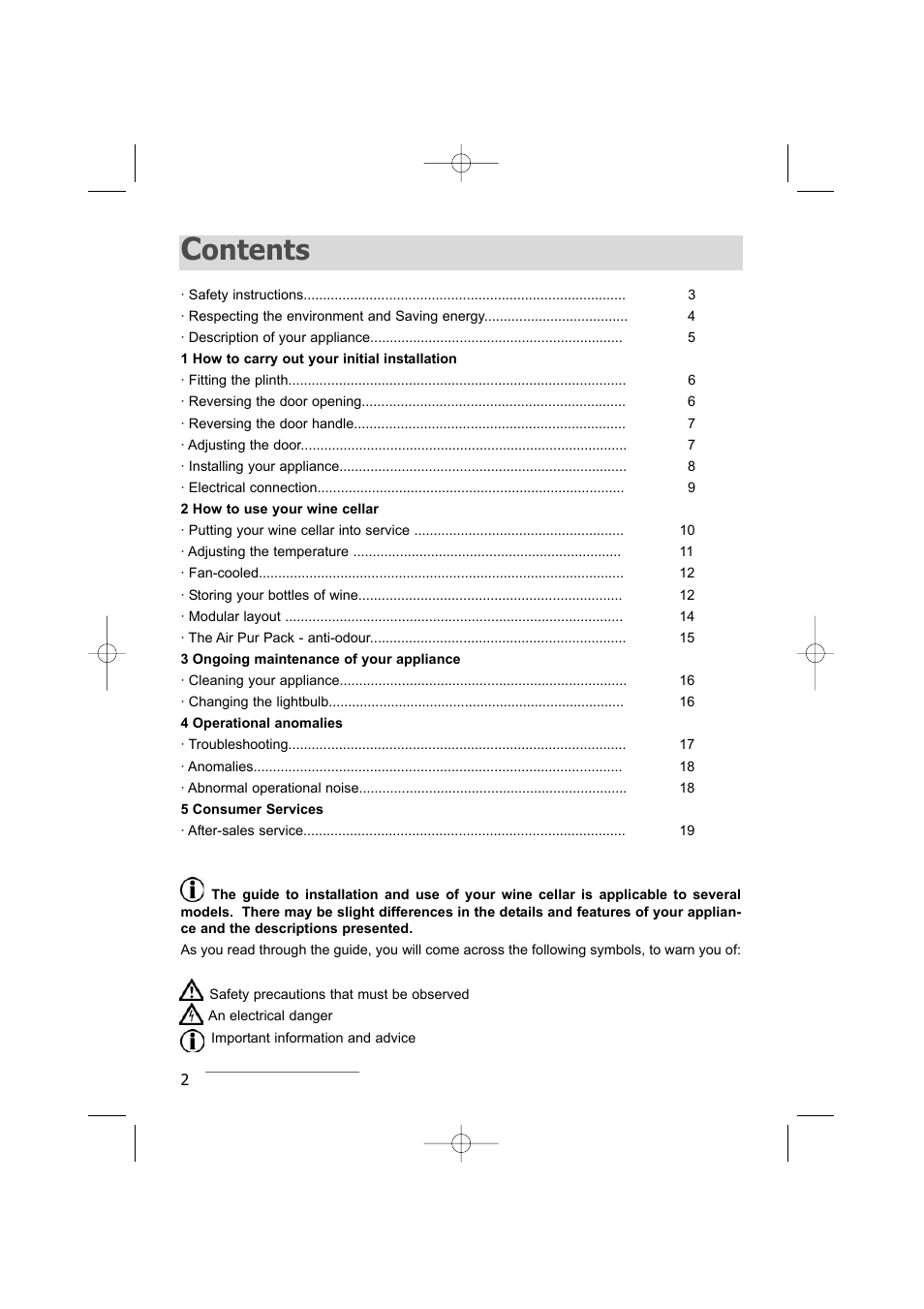 Ontents | DE DIETRICH DWC170ZU User Manual | Page 2 / 19