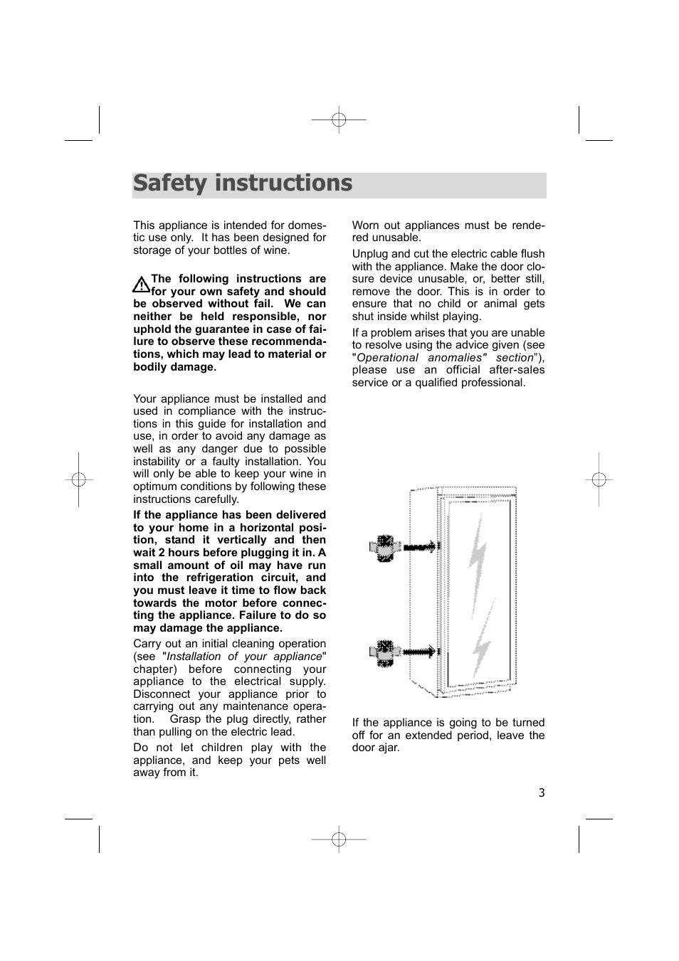Safety instructions | DE DIETRICH DWC170ZU User Manual | Page 3 / 19