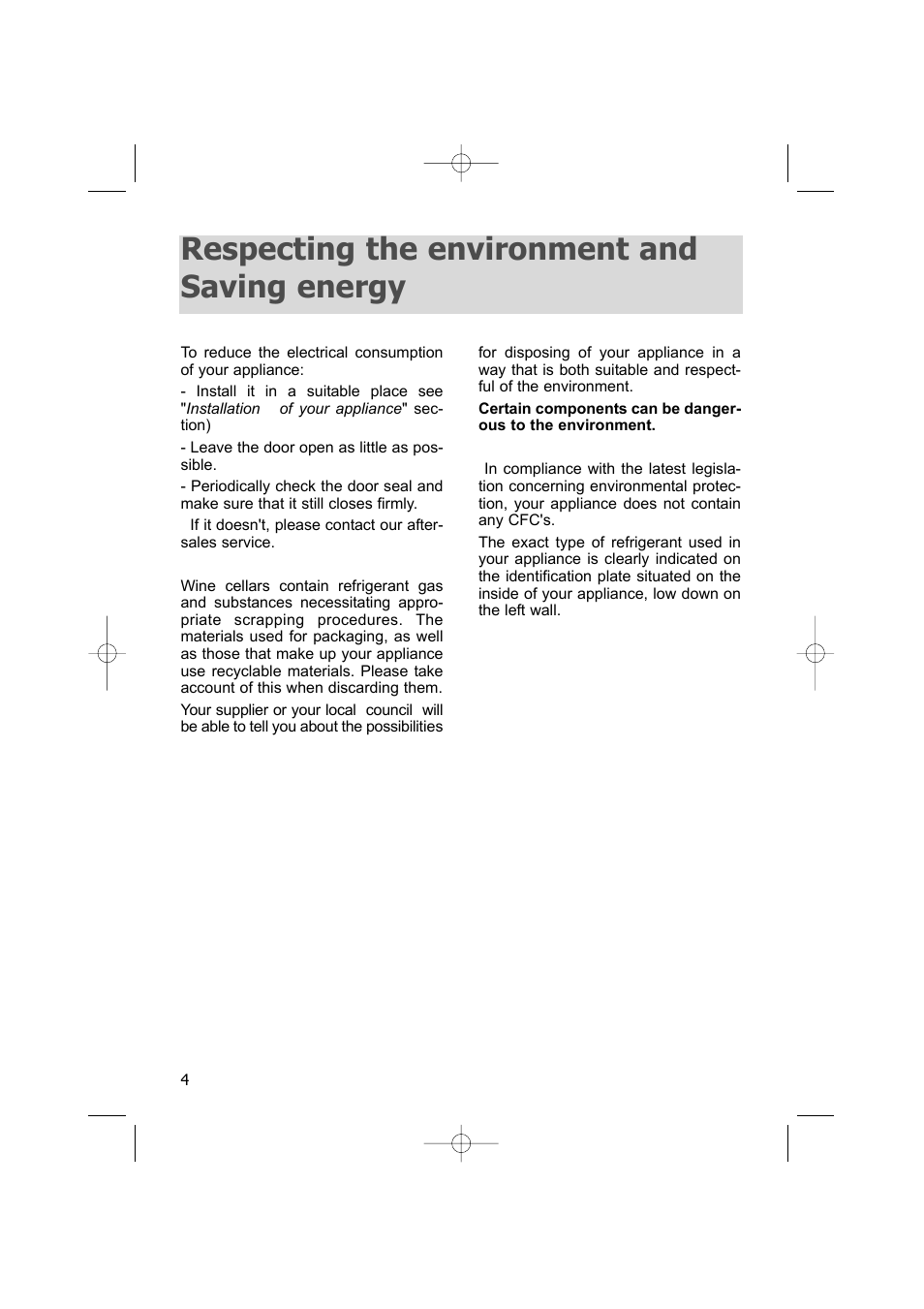 Respecting the environment and saving energy | DE DIETRICH DWC170ZU User Manual | Page 4 / 19