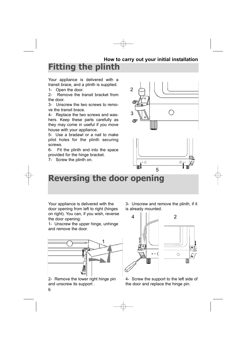 Fitting the plinth, Reversing the door opening | DE DIETRICH DWC170ZU User Manual | Page 6 / 19