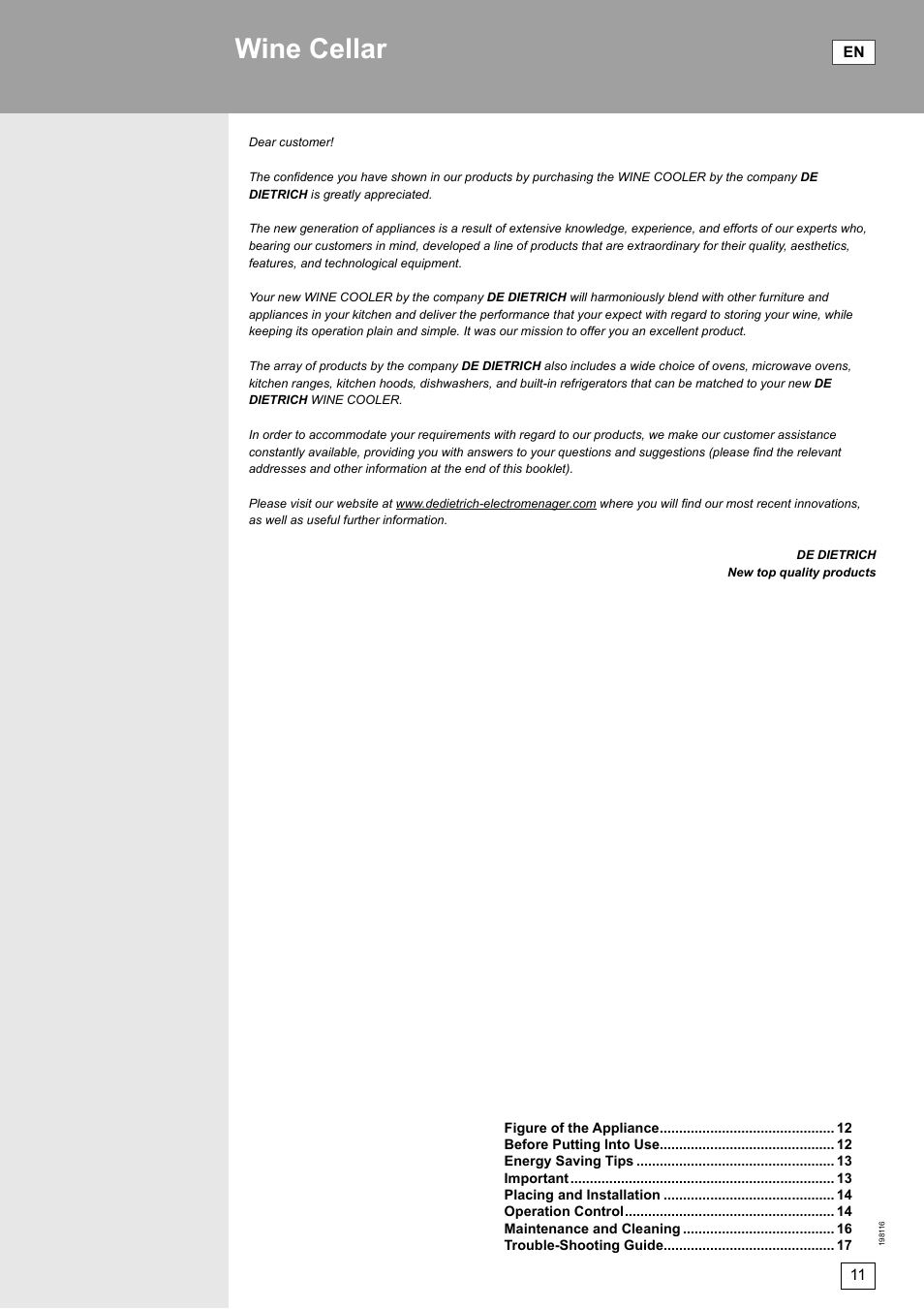 Wine cellar | DE DIETRICH DWS860X User Manual | Page 11 / 28