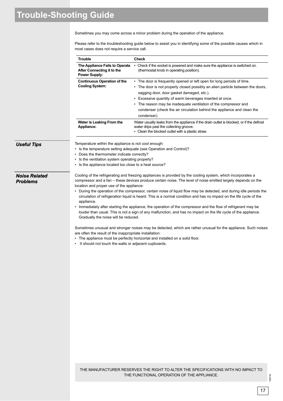 Trouble-shooting guide | DE DIETRICH DWS860X User Manual | Page 17 / 28