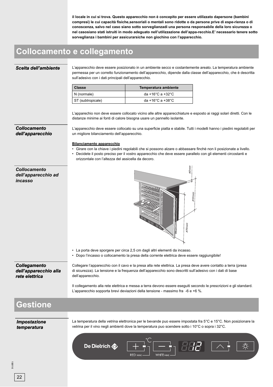 Gestione collocamento e collegamento | DE DIETRICH DWS860X User Manual | Page 22 / 28