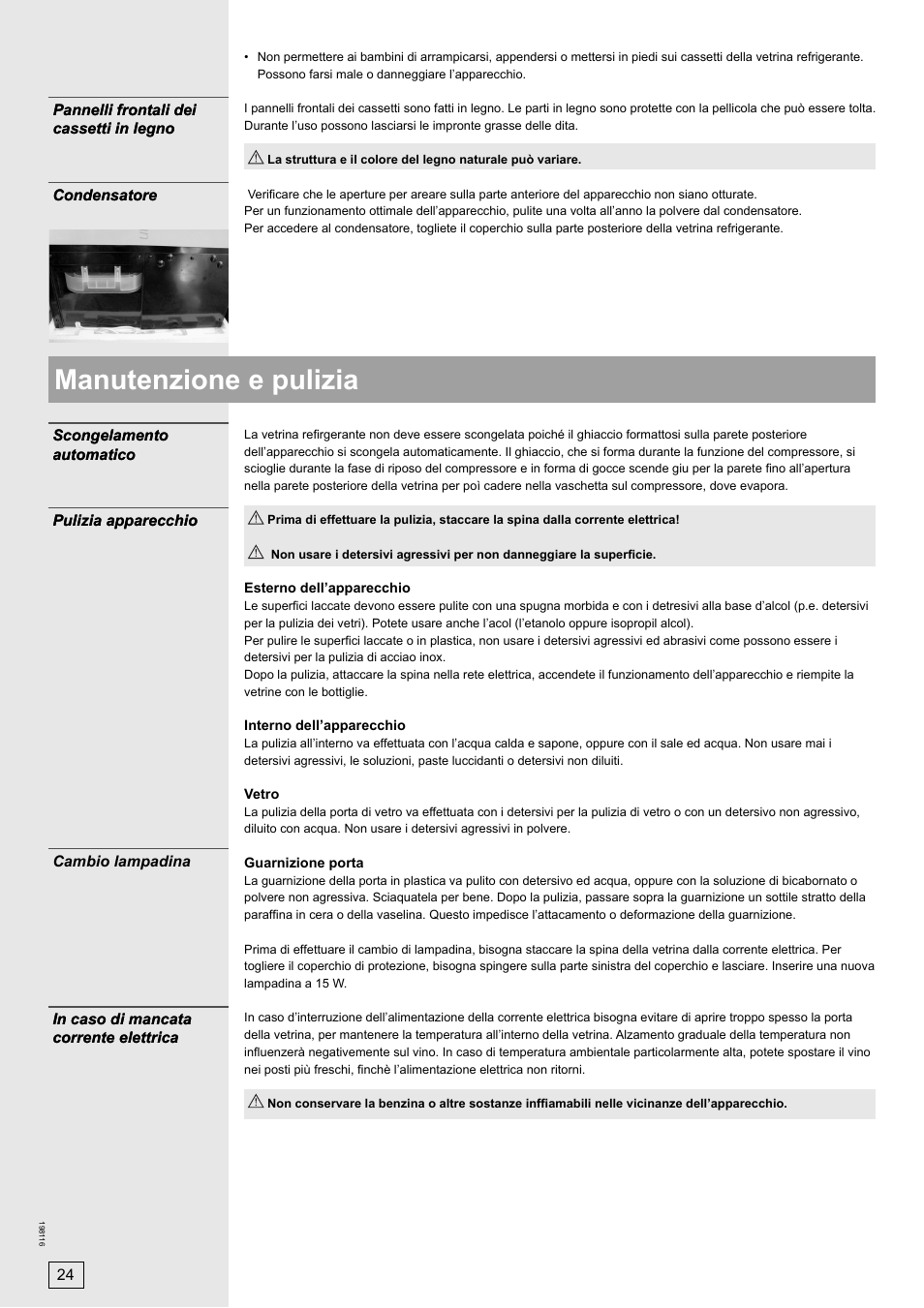 Manutenzione e pulizia | DE DIETRICH DWS860X User Manual | Page 24 / 28