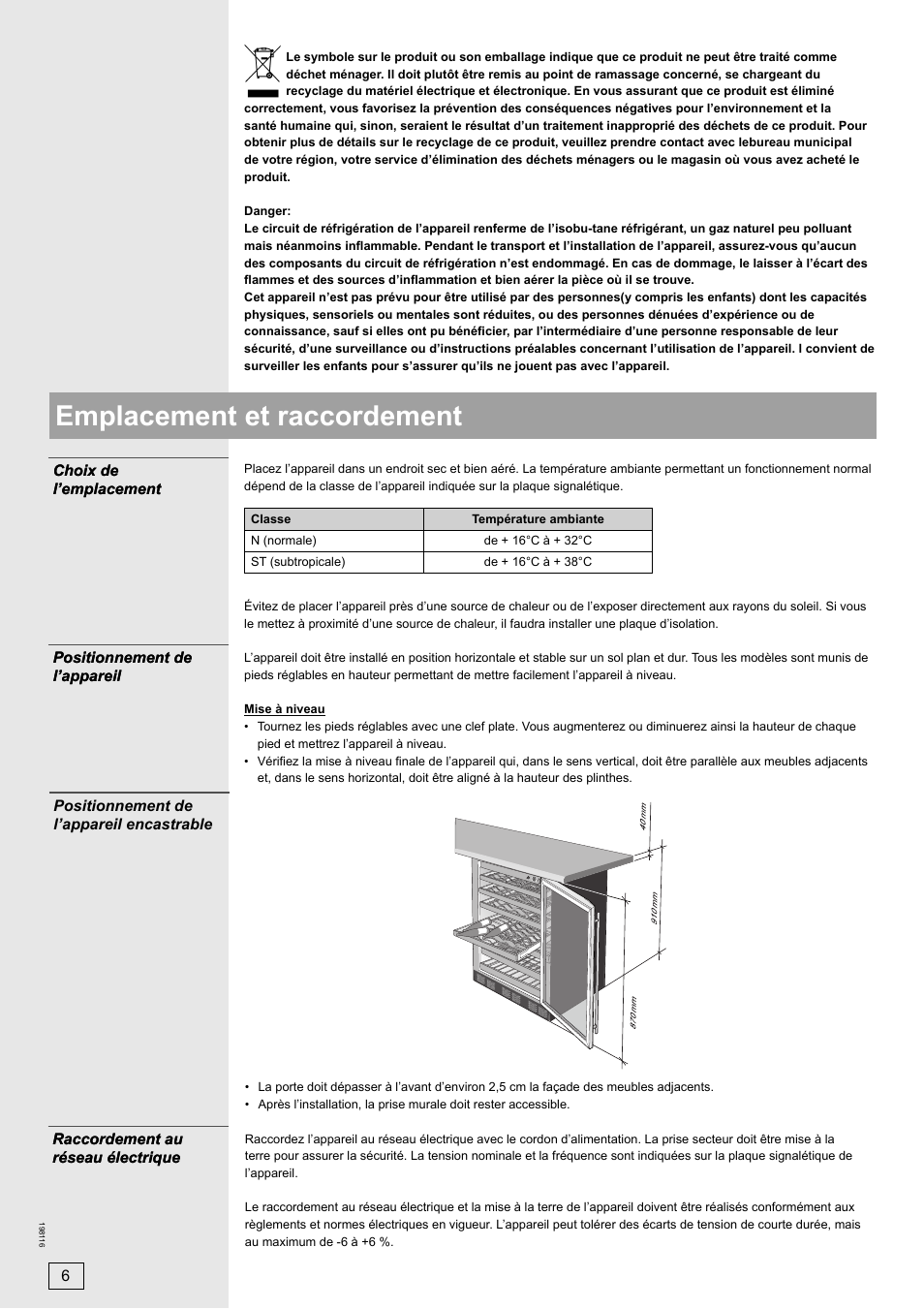 Emplacement et raccordement | DE DIETRICH DWS860X User Manual | Page 6 / 28