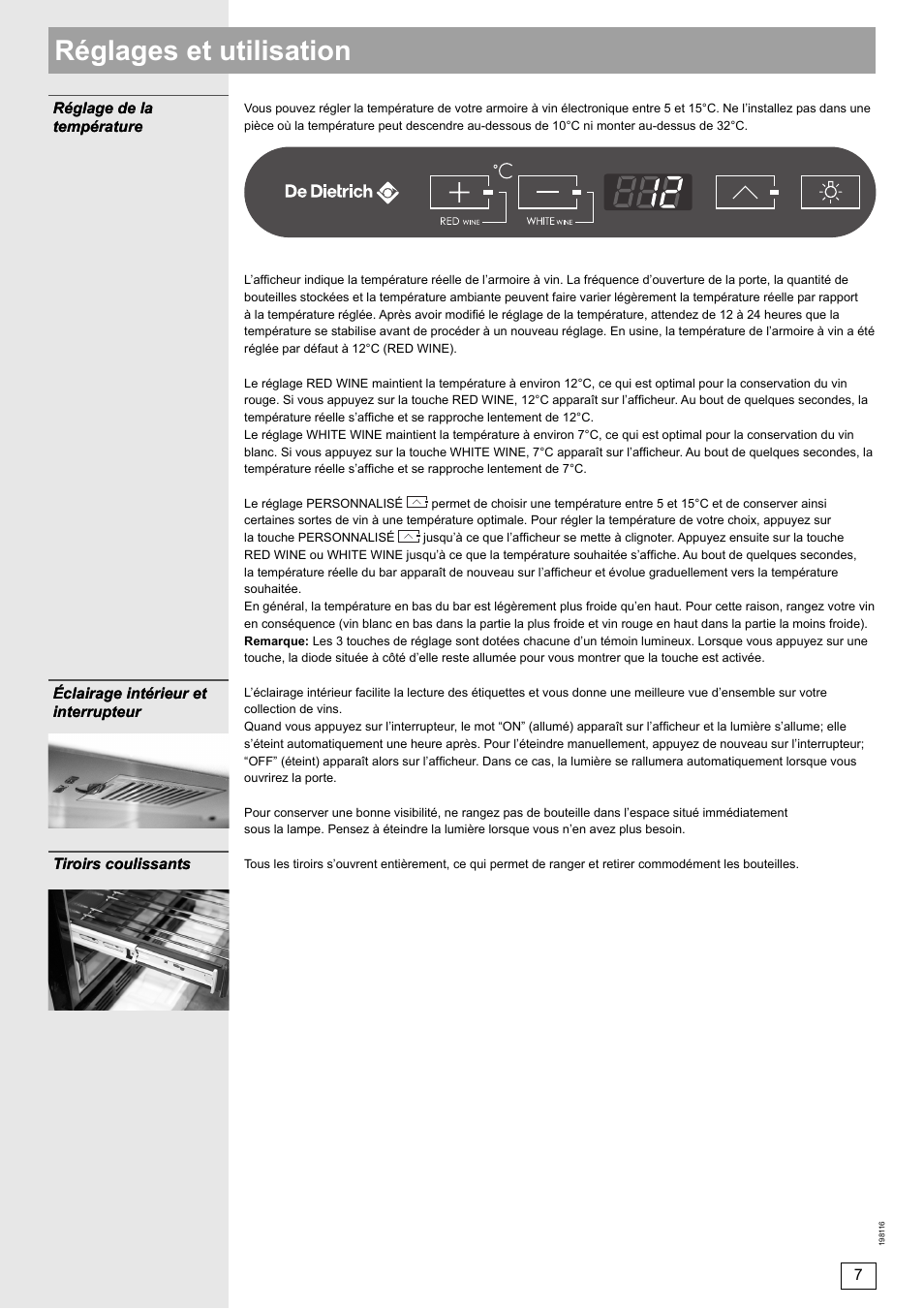 Réglages et utilisation | DE DIETRICH DWS860X User Manual | Page 7 / 28