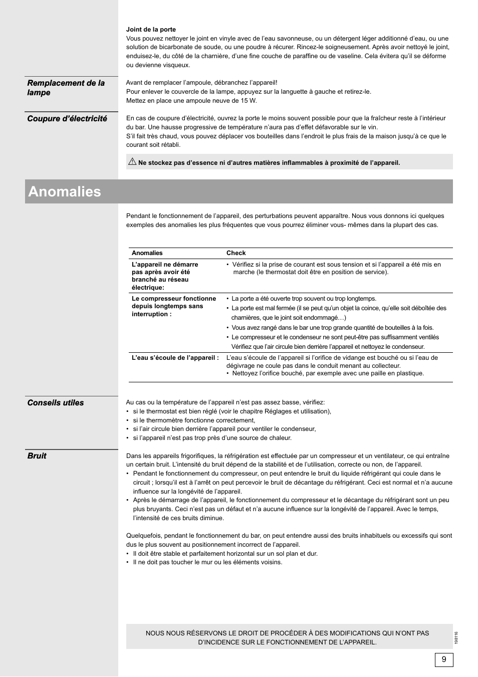 Anomalies | DE DIETRICH DWS860X User Manual | Page 9 / 28