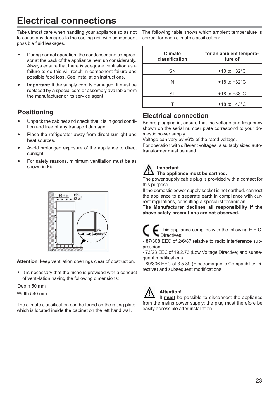 Electrical connections, Positioning, Electrical connection | DE DIETRICH DWS850X User Manual | Page 11 / 15