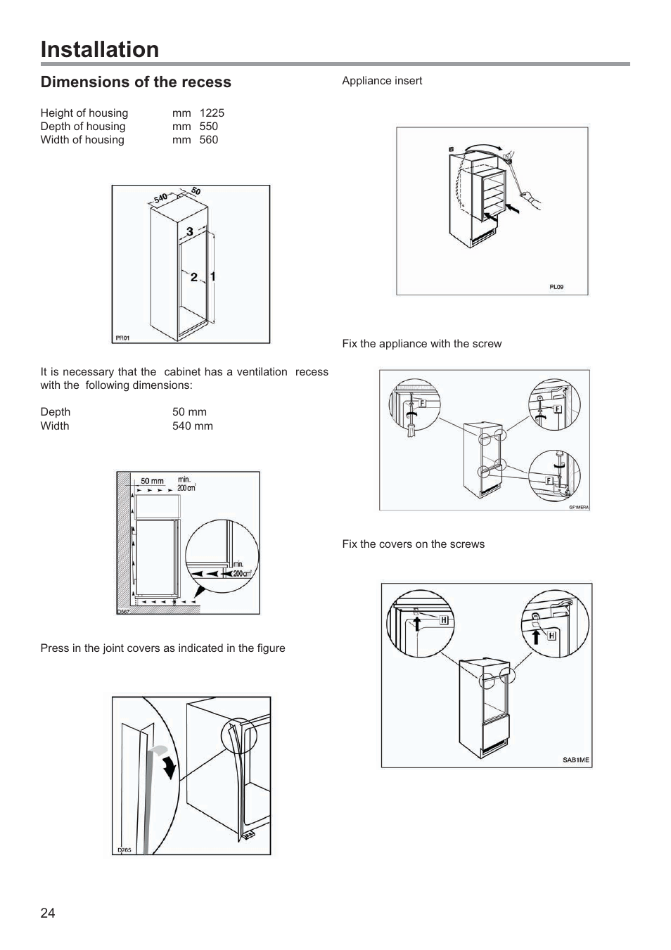 Installation, Dimensions of the recess | DE DIETRICH DWS850X User Manual | Page 12 / 15