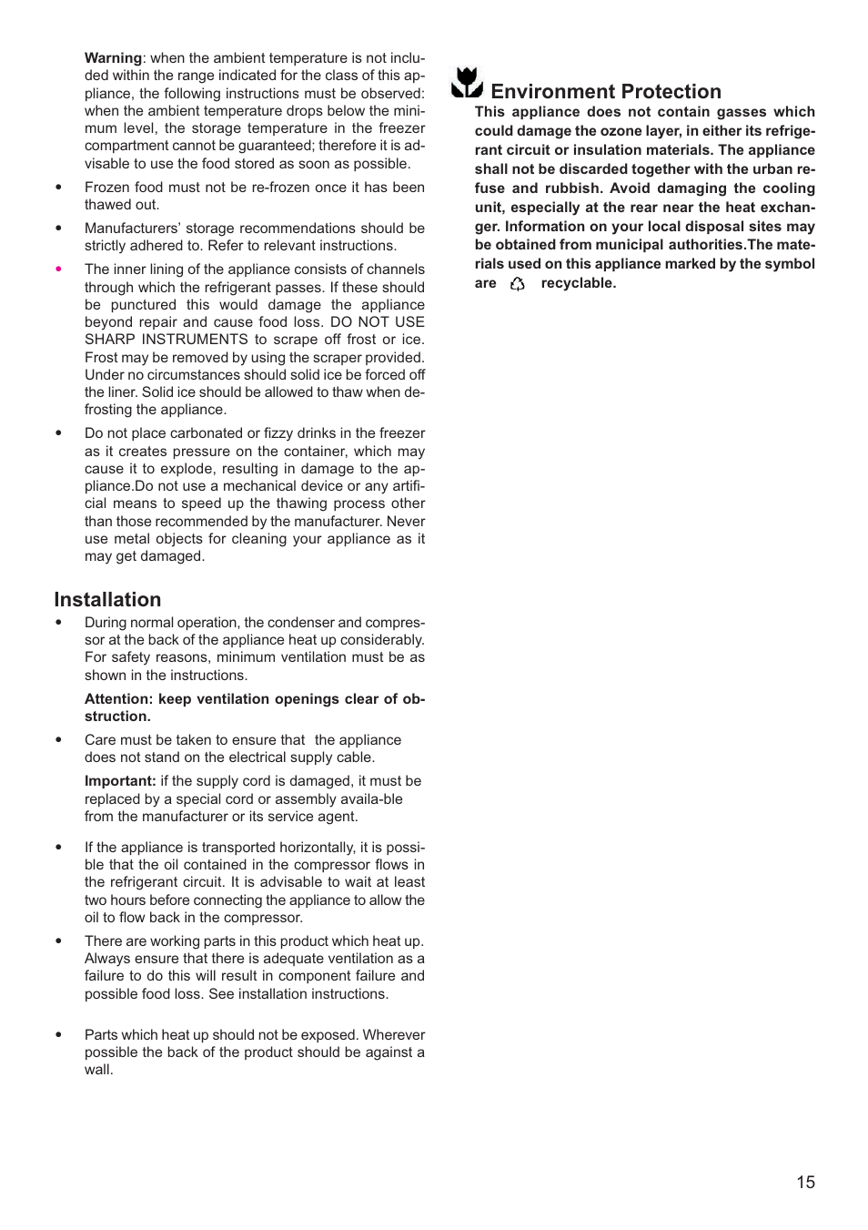 Installation, Environment protection | DE DIETRICH DWS850X User Manual | Page 3 / 15