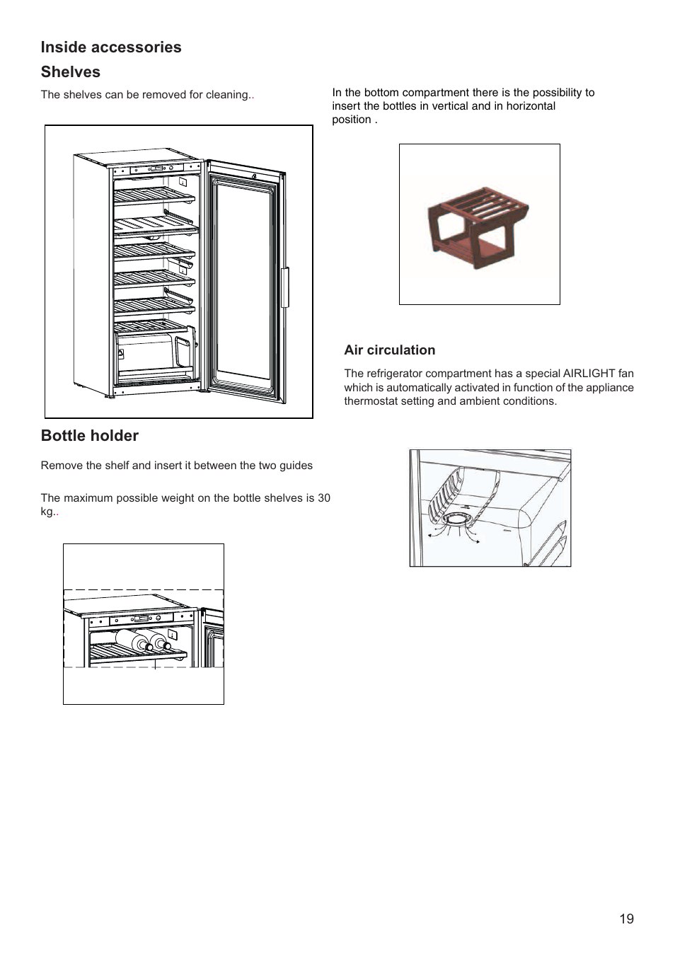 Inside accessories shelves, Bottle holder | DE DIETRICH DWS850X User Manual | Page 7 / 15