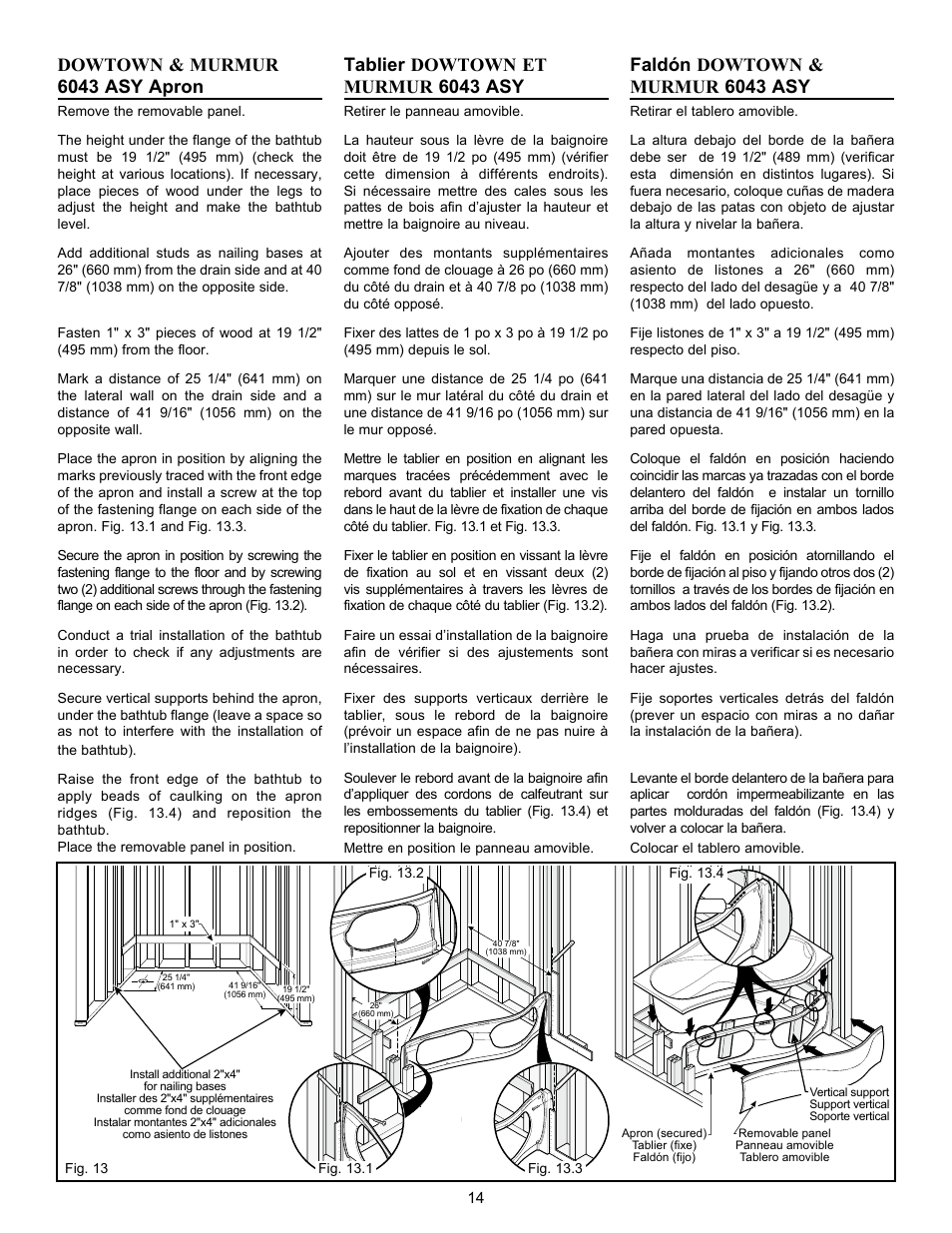 Dowtown & murmur 6043 asy apron, Tablier dowtown et murmur 6043 asy, Faldón dowtown & murmur 6043 asy | MAAX AGORA User Manual | Page 14 / 20