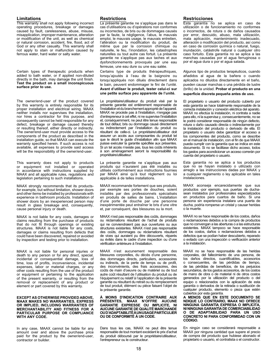 MAAX AGORA User Manual | Page 18 / 20