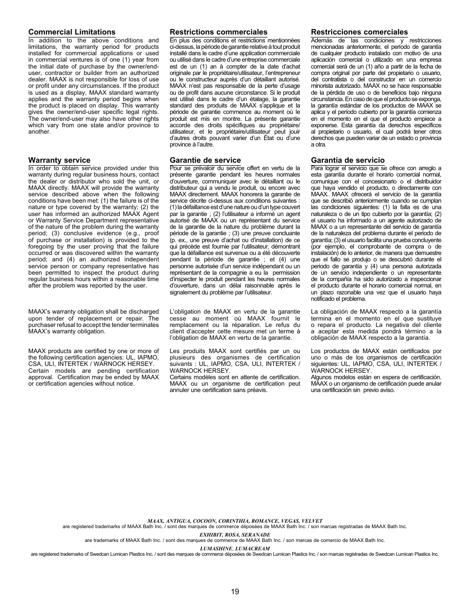 MAAX AGORA User Manual | Page 19 / 20