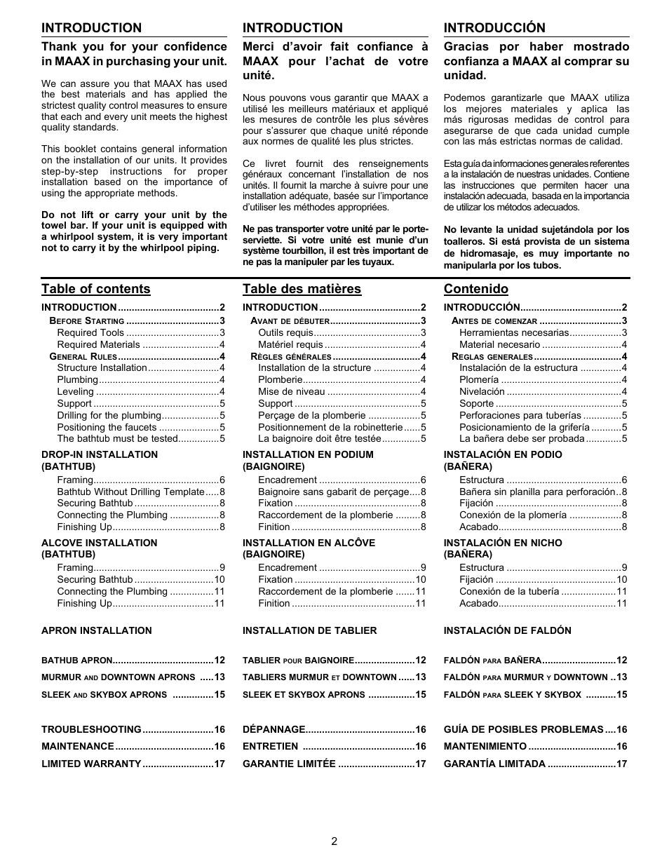 MAAX AGORA User Manual | Page 2 / 20