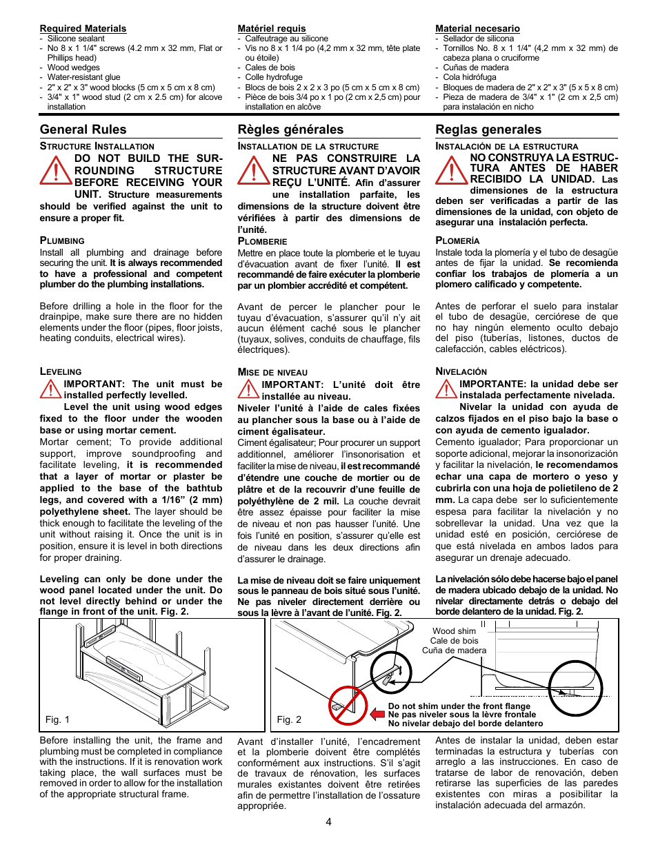 General rules, Règles générales, Reglas generales | MAAX AGORA User Manual | Page 4 / 20