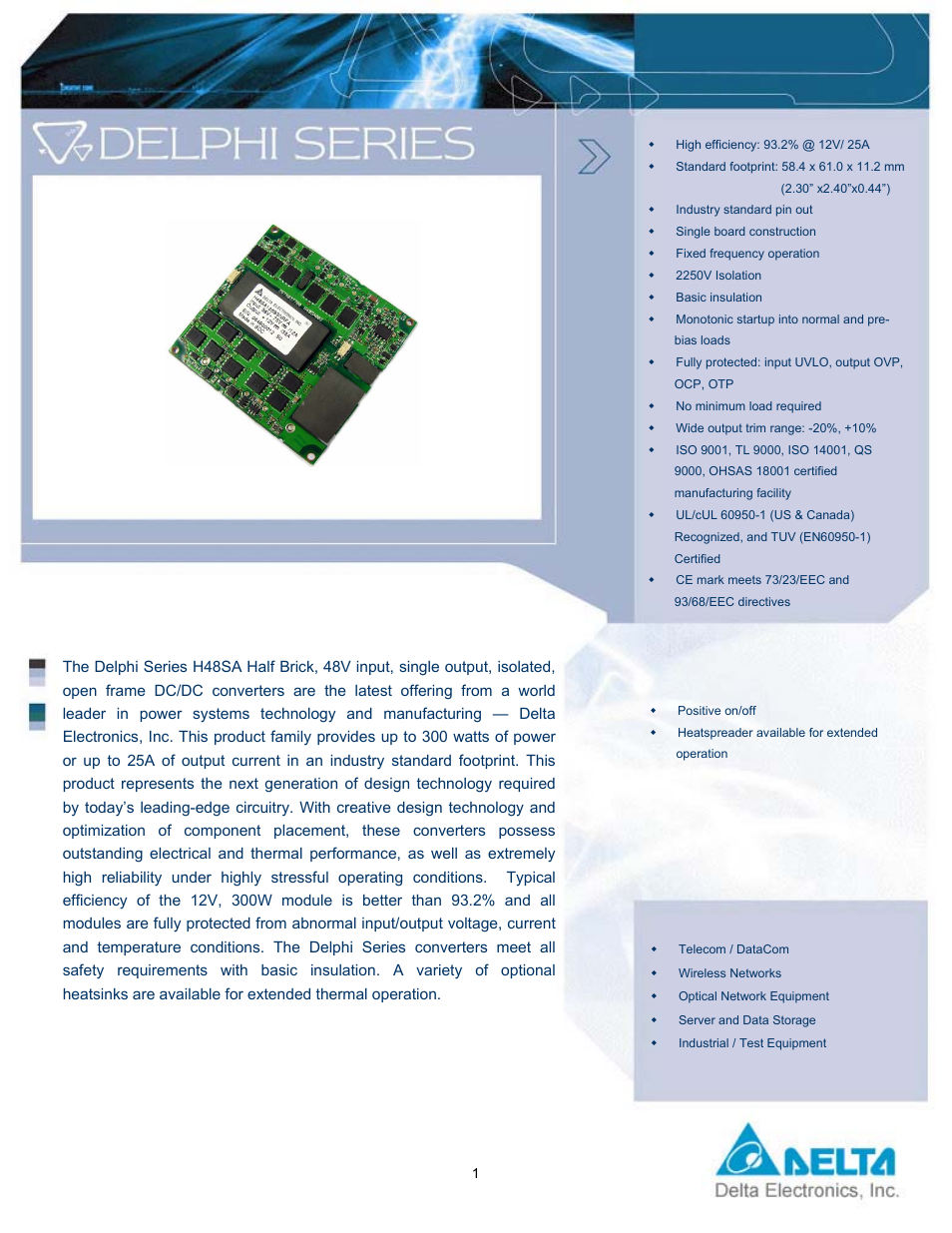 Delta Electronics Series H48SA User Manual | 14 pages