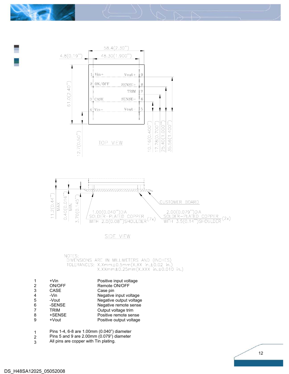 Mechanical drawing (without heatspreader) | Delta Electronics Series H48SA User Manual | Page 12 / 14