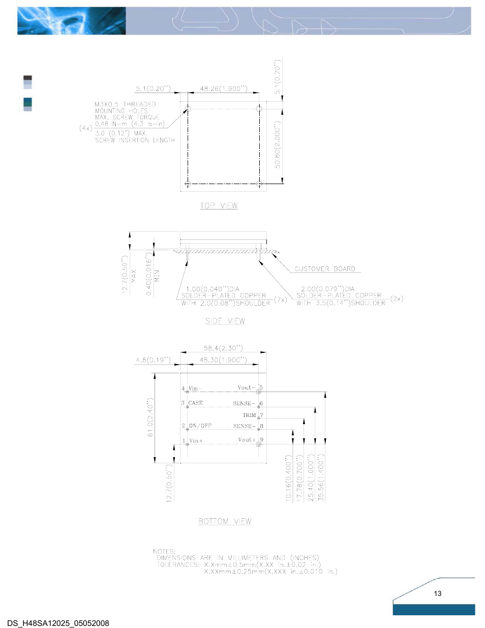 Mechanical drawing (with heatspreader) | Delta Electronics Series H48SA User Manual | Page 13 / 14