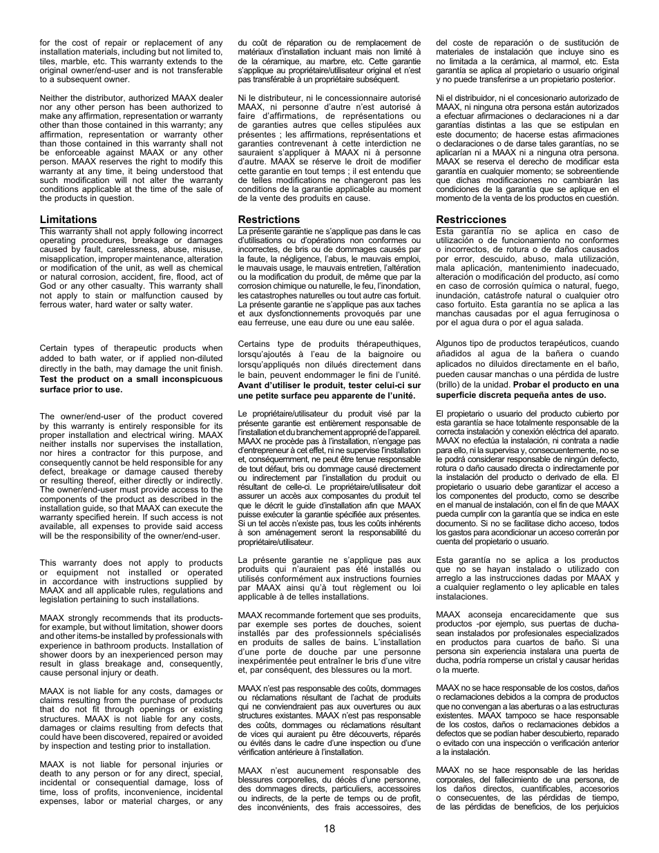 MAAX AGORA User Manual | Page 18 / 20