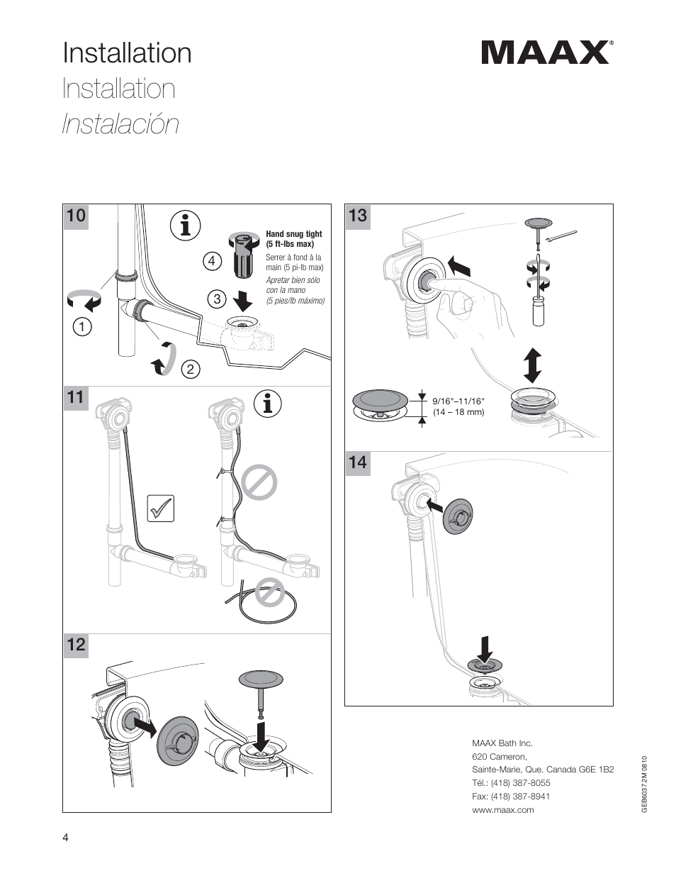 Installation installation instalación | MAAX AIGO 7236 User Manual | Page 4 / 4