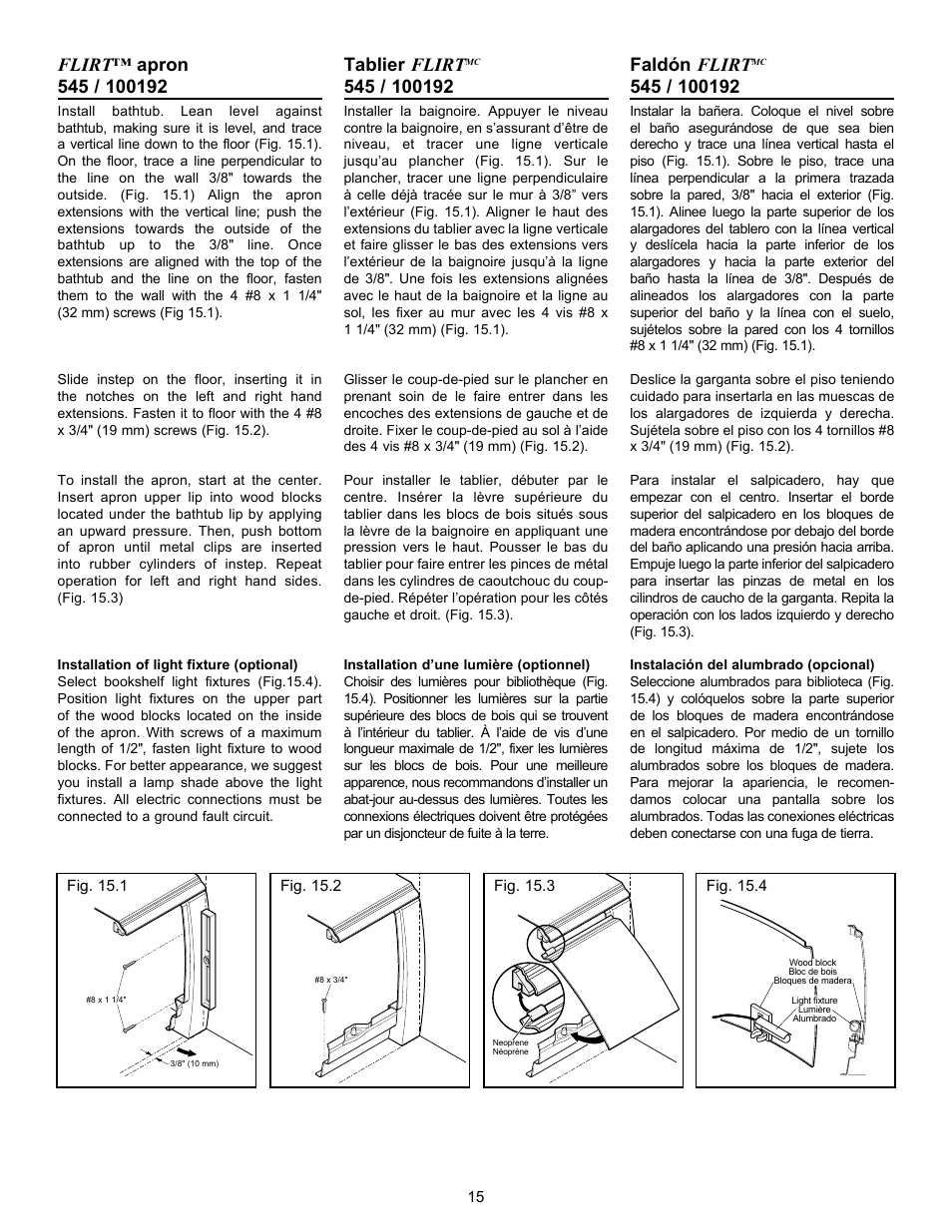 Tablier flirt, Faldón flirt | MAAX AIGO 7236 User Manual | Page 15 / 32