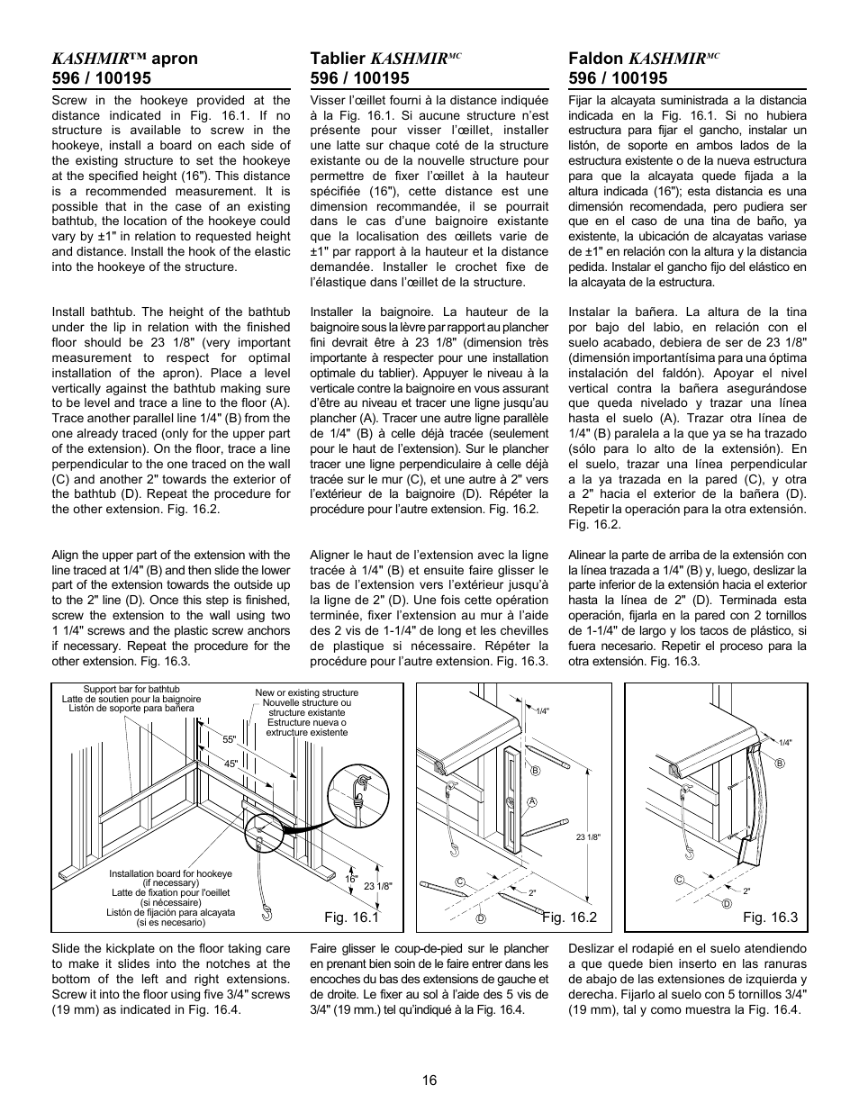 Tablier kashmir, Faldon kashmir | MAAX AIGO 7236 User Manual | Page 16 / 32