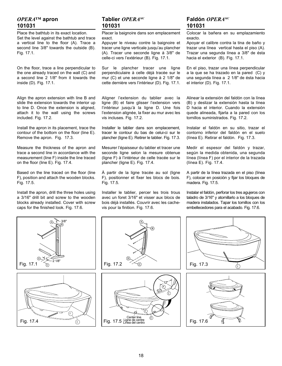 Tablier opera, Faldón opera | MAAX AIGO 7236 User Manual | Page 18 / 32