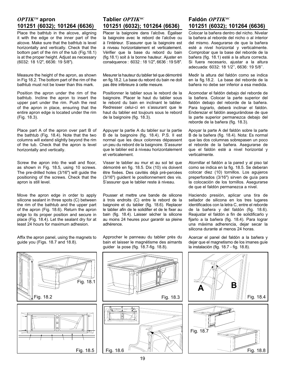 Faldón optik, Tablier optik, Optik | MAAX AIGO 7236 User Manual | Page 19 / 32