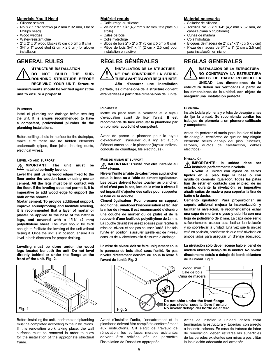 General rules, Règles générales, Reglas generales | MAAX AIGO 7236 User Manual | Page 5 / 32