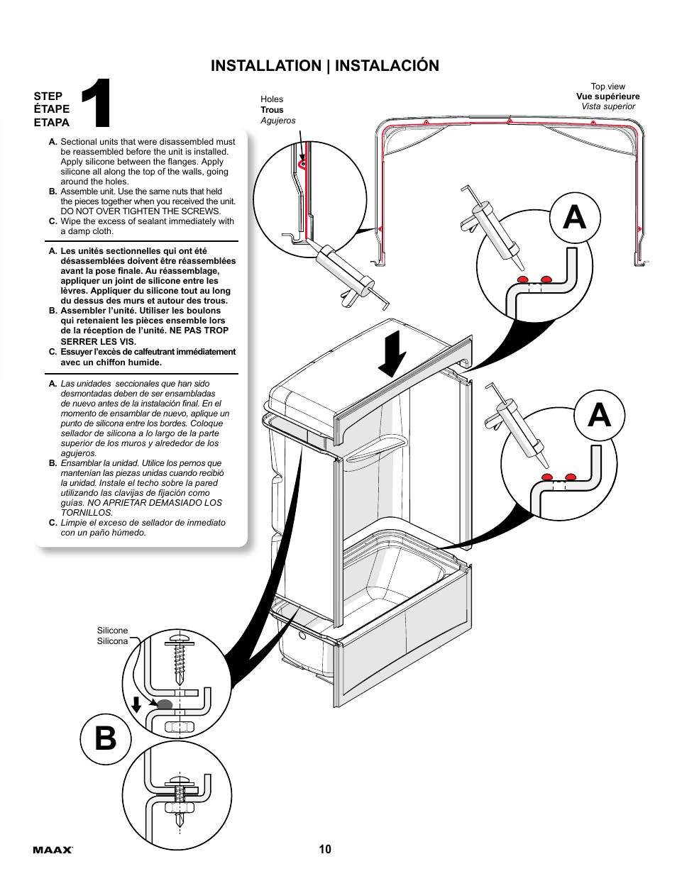 Installation | instalación | MAAX ALLIA TS-6032 User Manual | Page 10 / 20