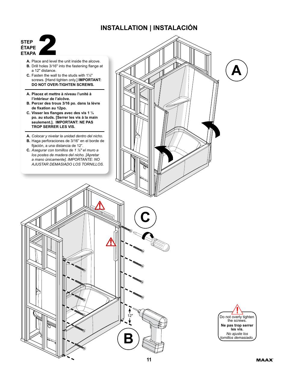 Installation | instalación | MAAX ALLIA TS-6032 User Manual | Page 11 / 20