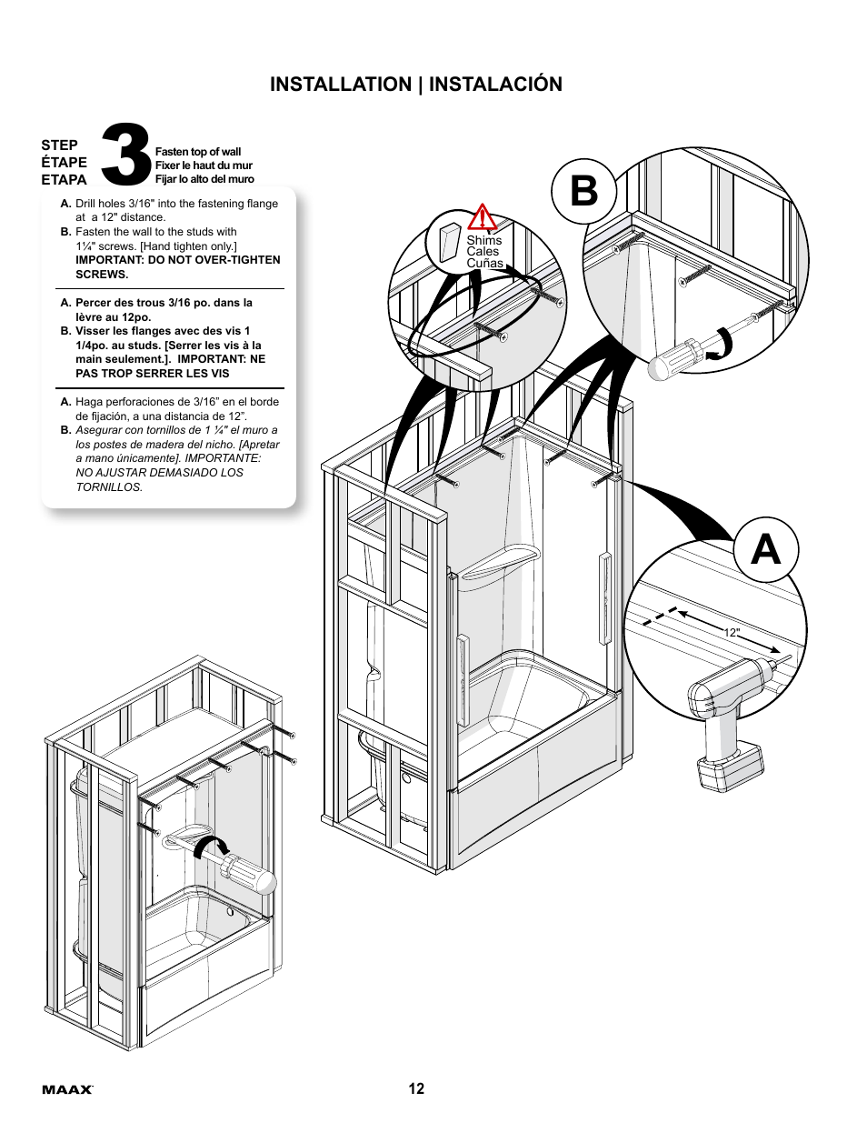 Installation | instalación | MAAX ALLIA TS-6032 User Manual | Page 12 / 20