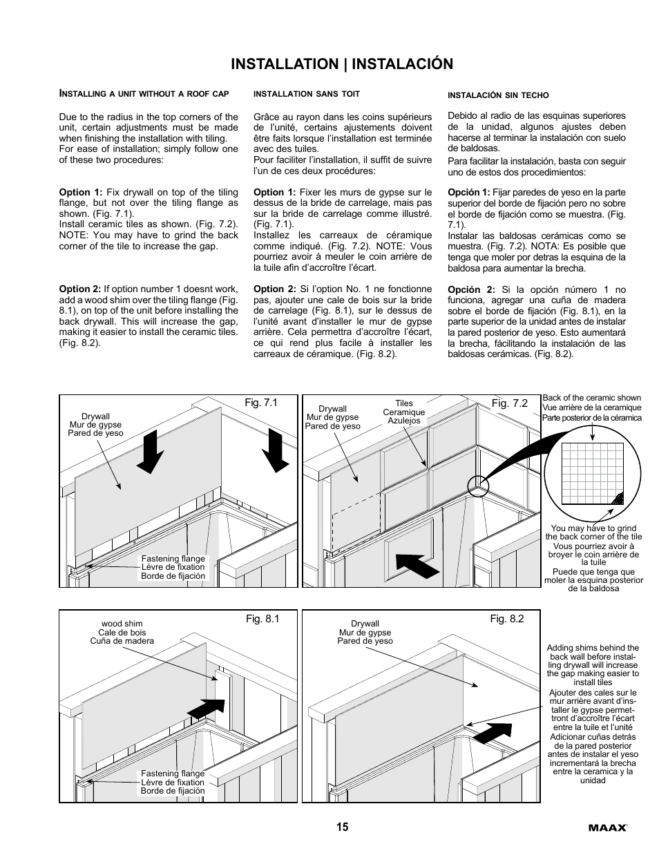 Installation | instalación | MAAX ALLIA TS-6032 User Manual | Page 15 / 20