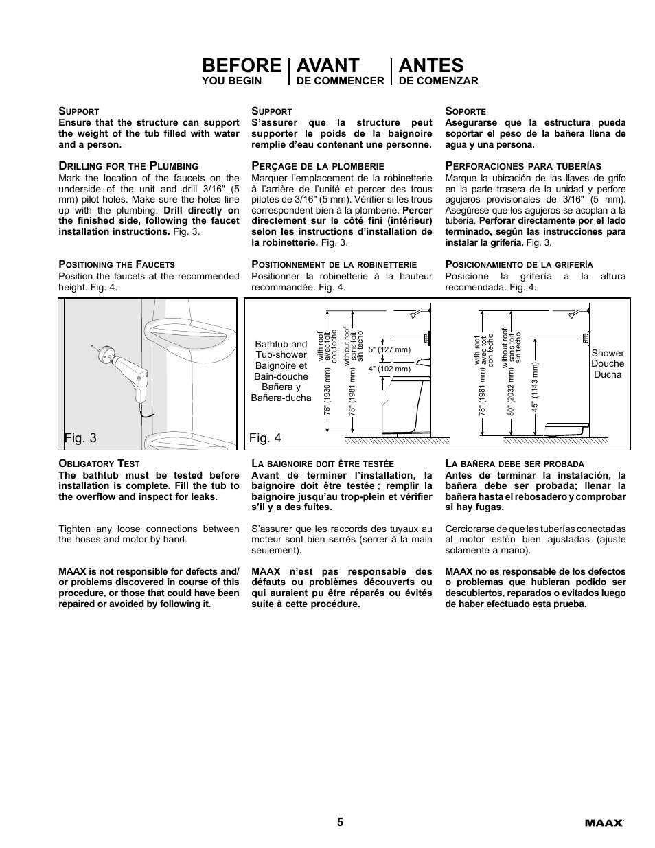 Before, Avant, Antes | Fig. 3, Fig. 4 | MAAX ALLIA TS-6032 User Manual | Page 5 / 20